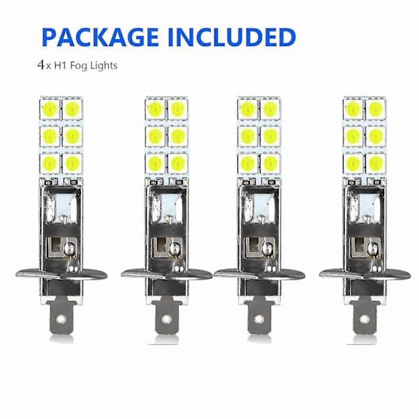 4 stk. H1 6000K Super Hvite 80W LED-frontlyspærer Kit Tåkelys Kjørelys-B13