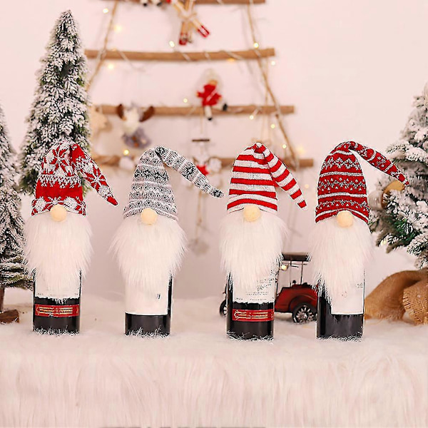 Jul Tomte Gnome Vin Champagne Flaska Omslag Hatt Party Middag Juldekoration C