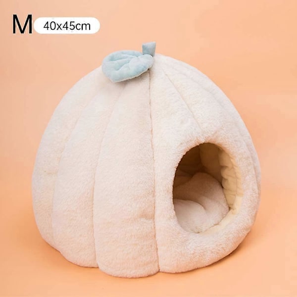 Hund Katt Kurv Hus Niche Igloo Hule Katt Hund Rede med Avtakbar Flanellpute Sove Seng for Små Medium Store Katt Hunder (Beige M: 40X45CM)