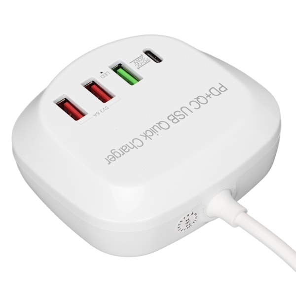 T3P USB-plugg multiportlader multifunksjonell 4-porters PD QC3.0 USB-laderhub 100-240VUK-plugg