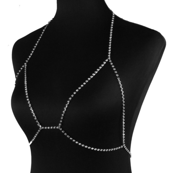 Mode sele Halsband Legering Rhinestone Kvinnor Bröstkedja Justerbar Body Chain för fest