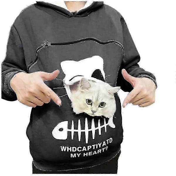 Moderigtige Hættetrøjer til Katteelskere Kvinder Kængurulomme Hættetrøjer Hund Kæledyr Pote Pullover Toppe Langærmet Lynlås Hættetrøje Sudaderas Jzz Grå S