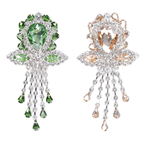 2 st bröllopsbukett broscher nål blomma form gräsgrön champagne glans kristall strass broscher för fest