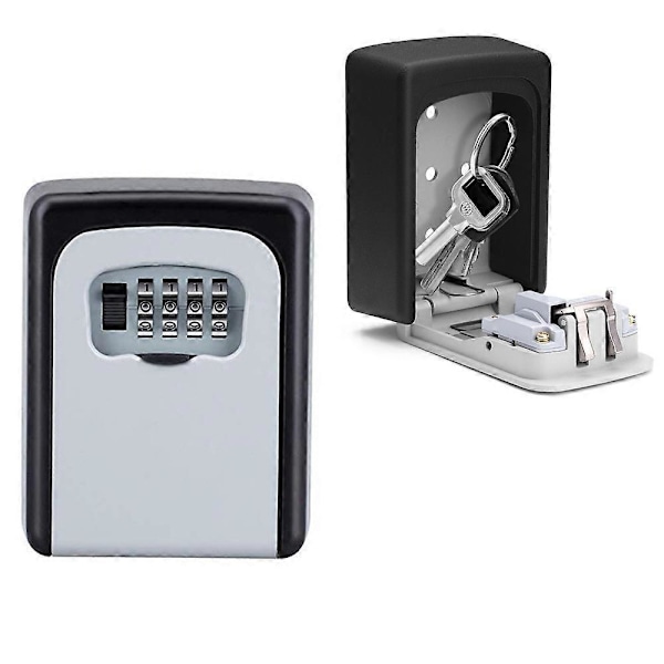 Nyckelsafe med sifferkod utomhus, silver, nyckellåda med 4-siffrig sifferkombination, liten nyckellåda med kod, nyckelsafe Väderbeständig för husnycklar hidi