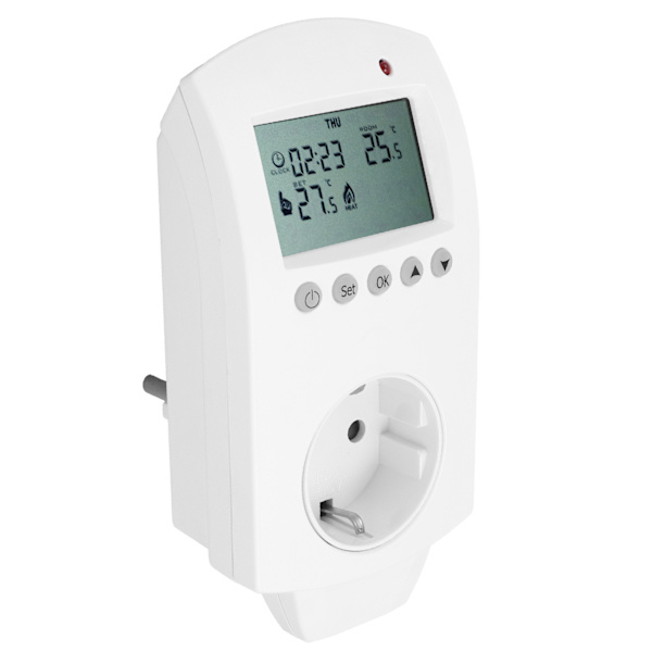 Plug-in termostat LCD programmerbar varmetemperaturregulator 16A EU AC230V