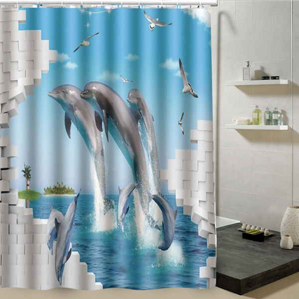 180x180cm Smuk trykt bruseforhæng Polyester Vandtæt badeværelse badeforhæng tilbehørDelfin