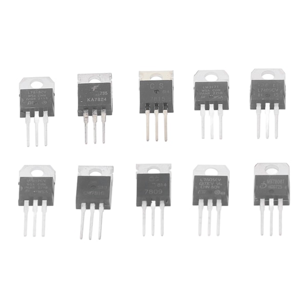 50 st transistorkit TO 220 serie LM317T L7805 L7806 L7808 L7809 L7810 L7812 L7815 L7818 L7824 10 värden sortiment