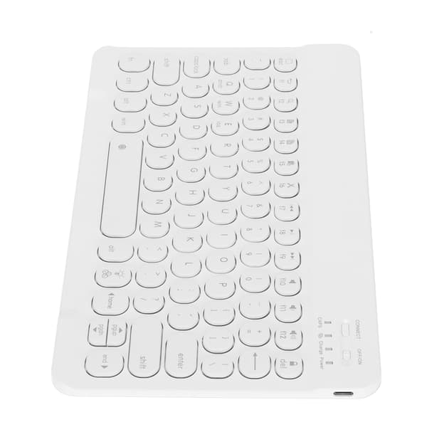 Trådløst tastatur med runde taster 10 tommer baggrundsbelyst børstet computertilbehør til Android/WIN/IOS Hvid