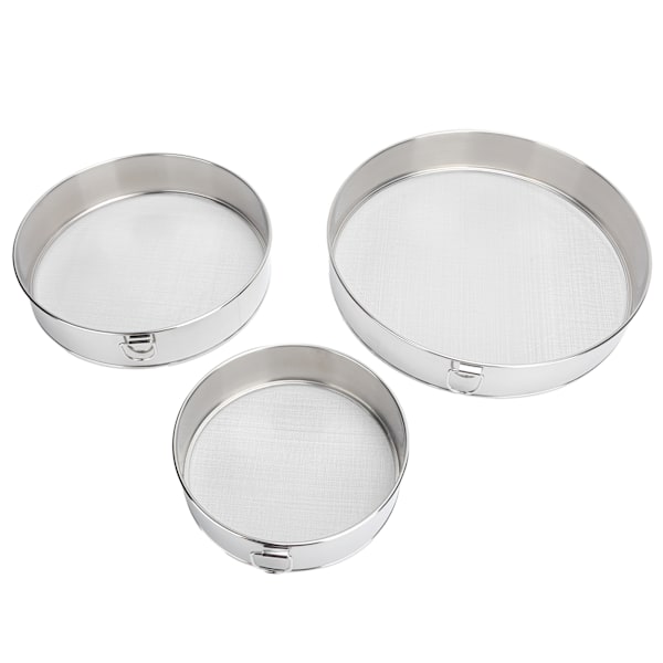 3 stk. melsi 304 rustfrit stål rund melpulver filter sigte bage redskab