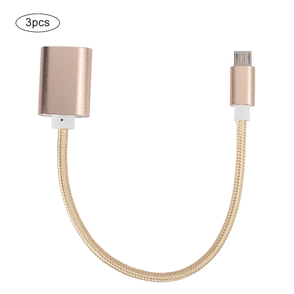 3 STK Vævet Stof Forstærket Stik Ingen Rust Glat Transmission USB Input Micro Output OTG Adapterkabel til Android Guld