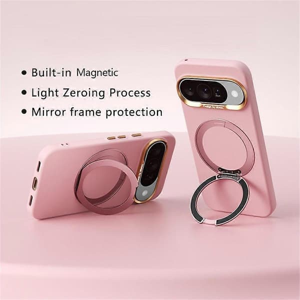 ABEEL Kompatibel med Google Pixel 10 / 10 Pro Magnetisk Deksel Ringstøtte Flytende Silikonfølelse PC-telefondeksel LightPink