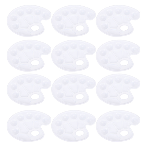 12 stk. plastmalingspaletter i hvid med 10 huller til akvarelblanding