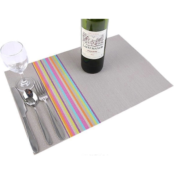 Pöytätabletit, 6 kpl, värikkäät raidat, pestävät PVC-tabletit, tahroja hylkivät, lämmönkestävät tabletit keittiöön, 45 x 30 cm