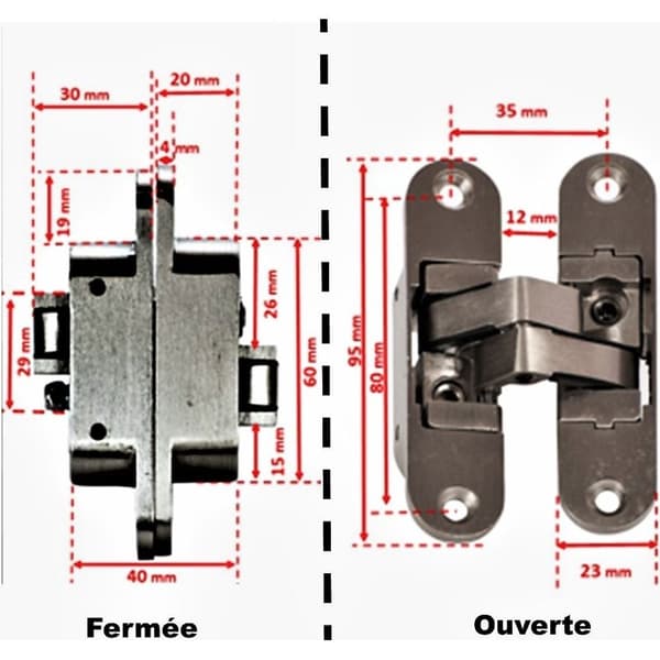 1 Usynlig hængsel \"KLOSE besser\" - 3D aluminium. Satin rustfrit stål farve. Venstre