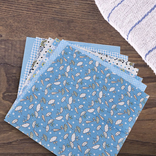 7 stk. Blå Blomster Bomuldsstof Firkanter Quilting Syning Forsnit DIY Ark til Håndværk Patchwork(S)