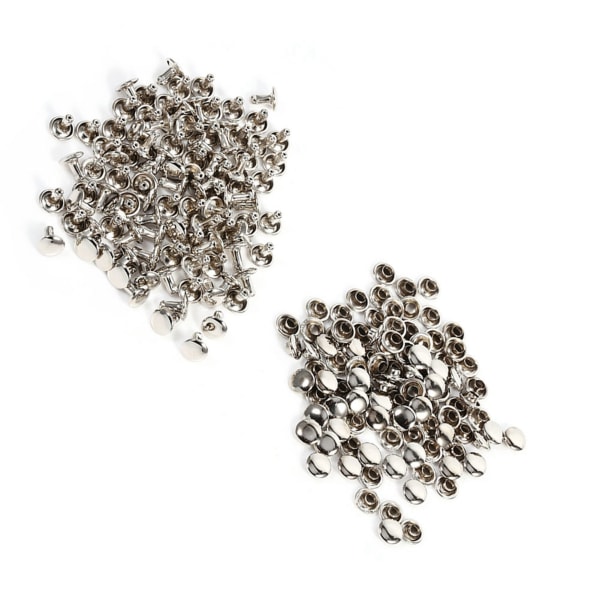 100 sæt 8 x 8 mm dobbelthætte nitte metal læder håndværksreparationer studs pigge dekoration (sølv)