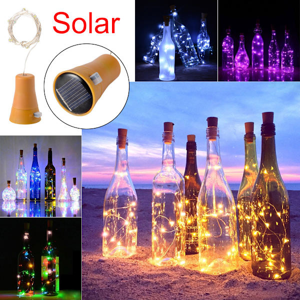 Solcells drivna LED-korkformad LED-slingljus Vinflaskelampa Fest Dekoration