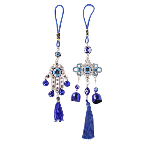 2 stk Øyehengende Ornament Fringe Bell Design Retro Utsøkt Levende Farger Blå Eye Ornament for bilkontorfamilie