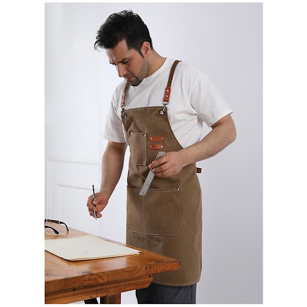 Unisex Vanntett Arbeidsforkle med Lommer Justerbar Belte for Baking Hagekjøkken BBQ