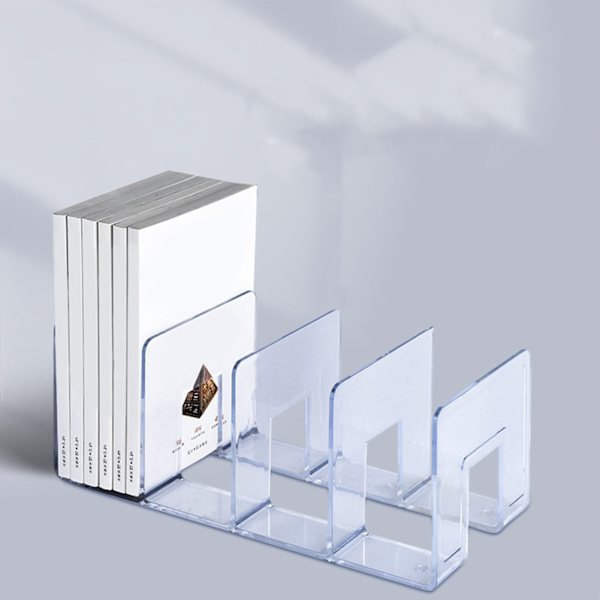 Bokstöd Transparent Färg Enkel Stil 4 Fack Akryl Material Bokhylla Hållare för Kontor Klassrum