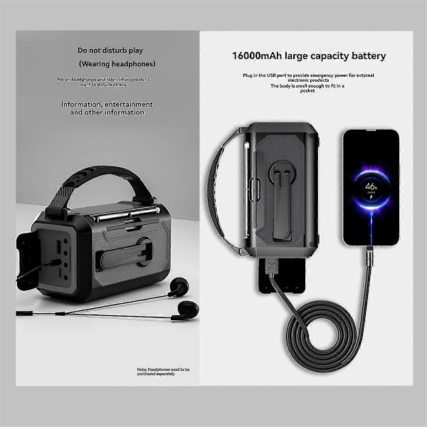 16000mAh Nödradio med Solcell och Handvev - Röd