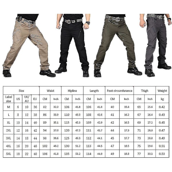 Taktiset vedenpitävät rahtihousut miehille - Ihanteellinen taisteluun ja ulkotöihin 5XL Khaki