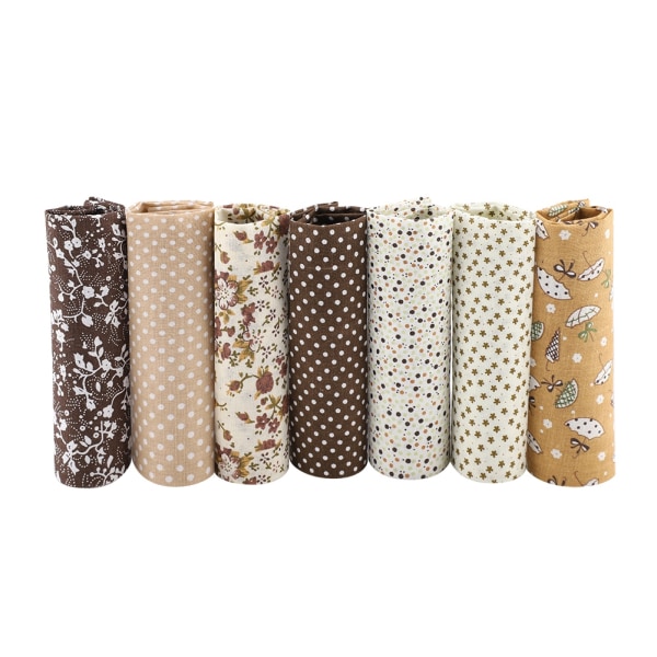 7st 50*50 cm Bomullstyg DIY Assorted Squares Pre Cut Sängkläder Kit Quarters Bundle (Brun)