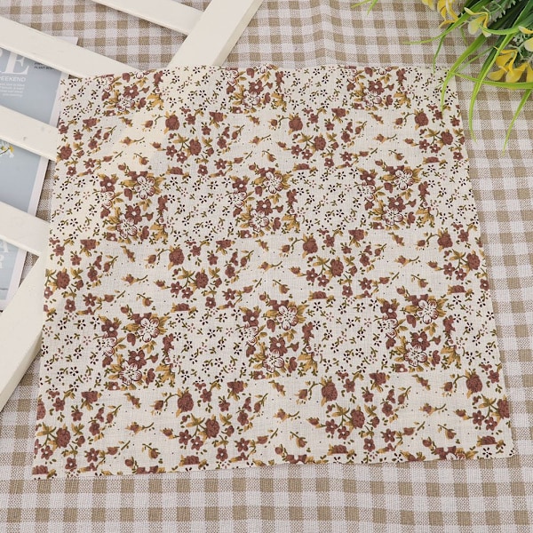 7 st fyrkantiga blommor i bomullstyg, förklippt DIY lapptäcksduk i brunt blommönster (50 * 50 cm)