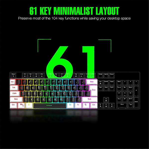 USB-johdollinen 61 näppäimen RGB-taustavalaistu tietokone-/MAC-näppäimistö, valkoinen
