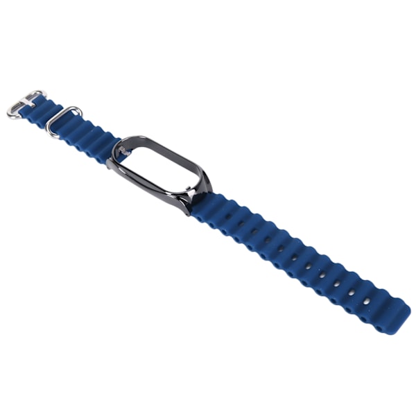 Blød silikone urrem med rustfrit stål beskyttende kofangerkasse Tilbehør Passer til Mi Band 7 Midnight Blue