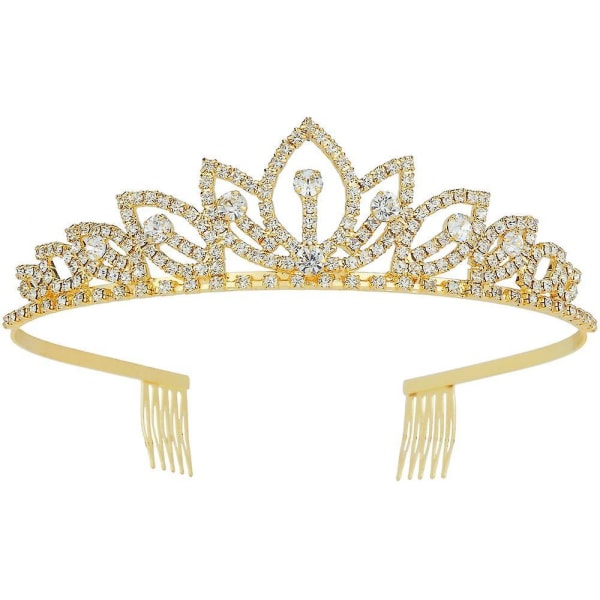 Gold Crystal Rhinestone Bröllop Tiara Comb - Princess Pageant Bröllopsbal Pannband
