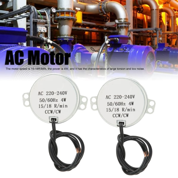 2 kpl AC-moottori CCW/CW-suuntaiset synkroniset sähkövaihteiston osat 220-240V 15-18RPM 4W