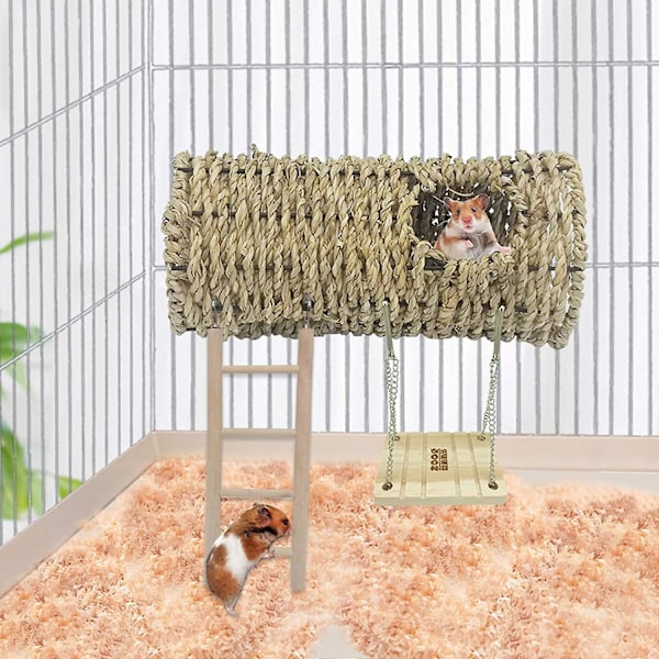 Ruohokatteinen tunneli hamsterin tikkaat Pienten eläinten riippuva purulelu Mola-leikkisetti hamsterille gerbiilille oravalle leikkimiseen nukkumiseen (3 kpl)
