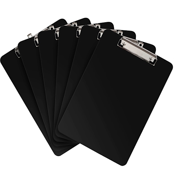Sort Plast Clipboards (6 stk.) - 22,5 x 31,5 cm - Stærk & Holdbar A4 Skriveplade med Lav Profil Clip - Holder til Hjem & Kontor