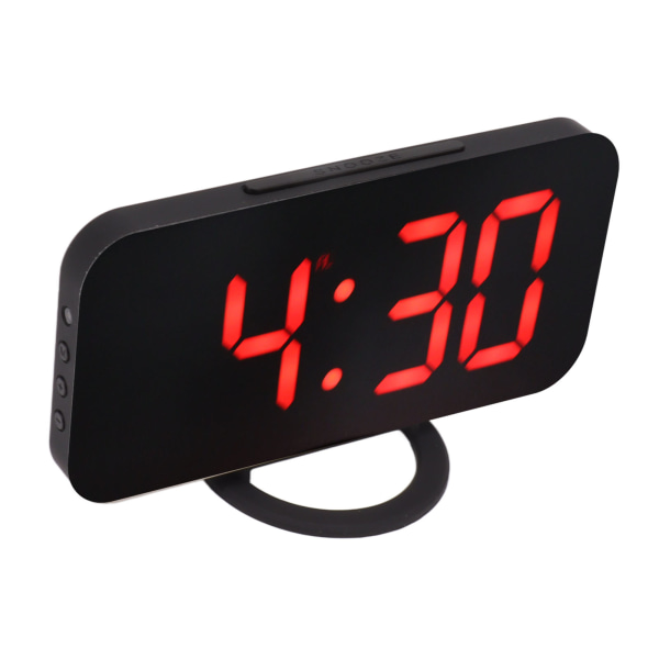 Digital spegelklocka dimbar dubbel USB-laddningsport LED elektronisk väckarklocka med snooze-funktion för sovrumskontor svart kropp röd typsnitt