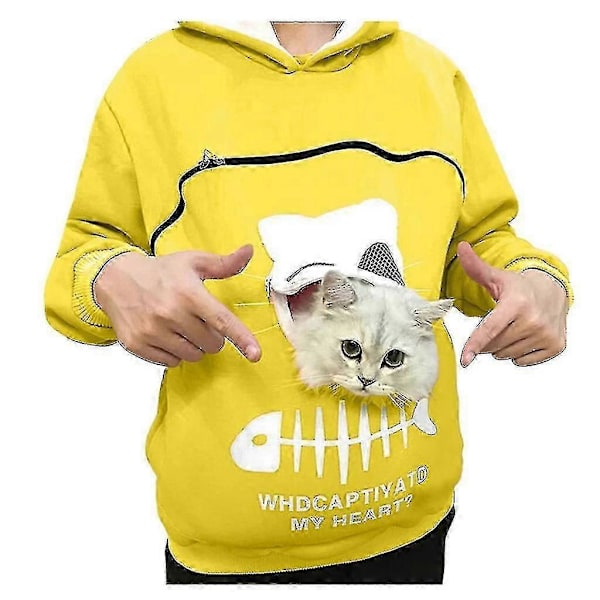 Fashion Katteelsker Hættetrøjer Kvinder Kængurulomme Hættetrøjer Hund Kæledyr Pote Pullover Toppe Langærmet Lynlås Hættetrøje Sudaderas Jzz Gul M