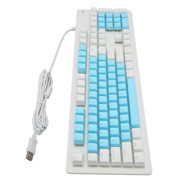 Speltangentbord USB 104 tangenter mekanisk brytare RGB bakgrundsbelyst 4,9 fot kabel trådbundet tangentbord för stationär bärbar dator Röd brytare (blå vita tangentbord)