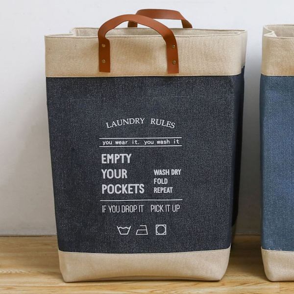 Vasketøjskurv Indkøbspose Jute Stor Kapacitet Beskidt Tøj Opbevaringskurv Spand til Hjem Mørk Denim