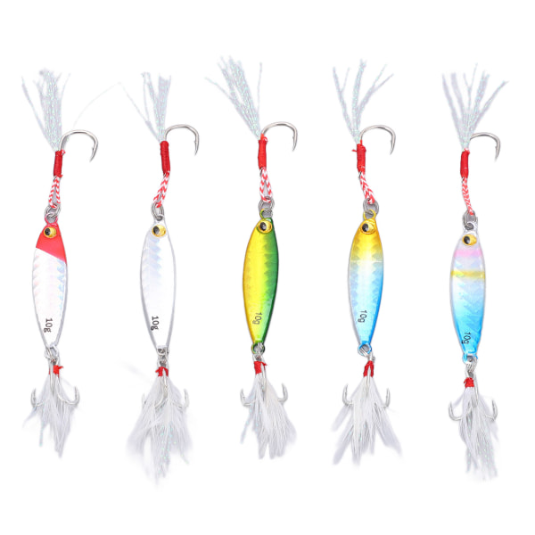 5 st 10g Jig Fiske Lure Metall Jig Beten Konstgjord Lockbete med Fjäderkrokar Fisketillbehör för Bass