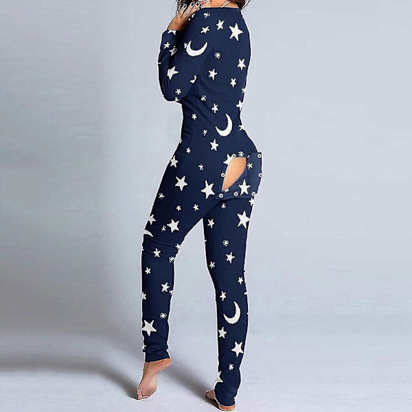 Seksikäs naisten avoselkäinen takapuolen läpällinen haalaripyjama 3XL sininen