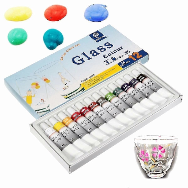 Ikke-giftig Glasmaling Sæt - 12 Farvetuber 12ml - Pigment Kunstsæt til Tegning