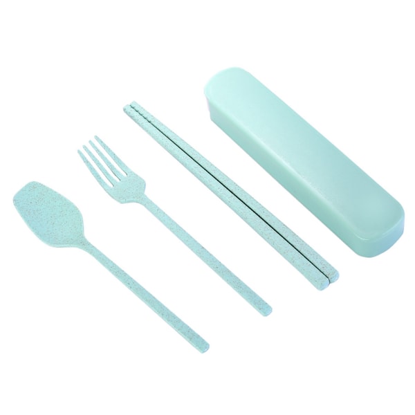 Wheat Straw Cutlery Set Portable Spoon Fork Chopsticks Travel Utensils Set with Case for Picnics Daily Use Nordic Green