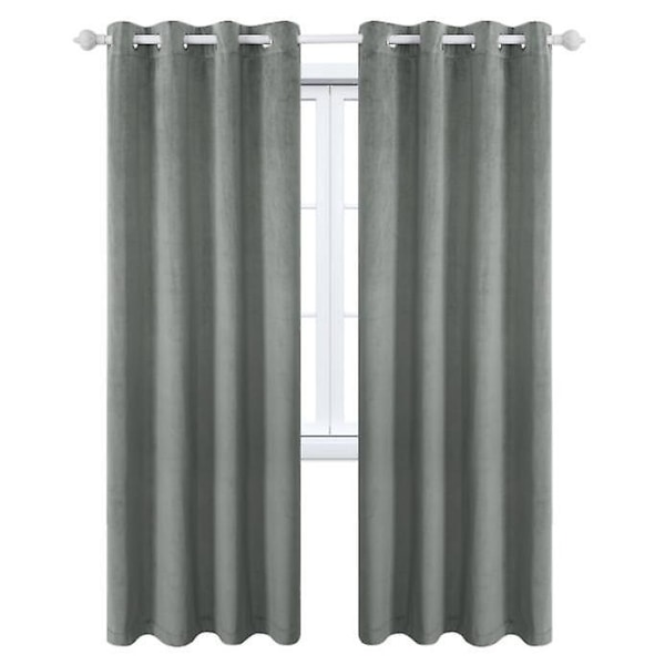 Grå Sammetsgardiner med Mörkläggning, Termisk Isolering, Ljudreducerande, Enfärgade för Vardagsrum och Sovrum 132x213cm 2 Paneler