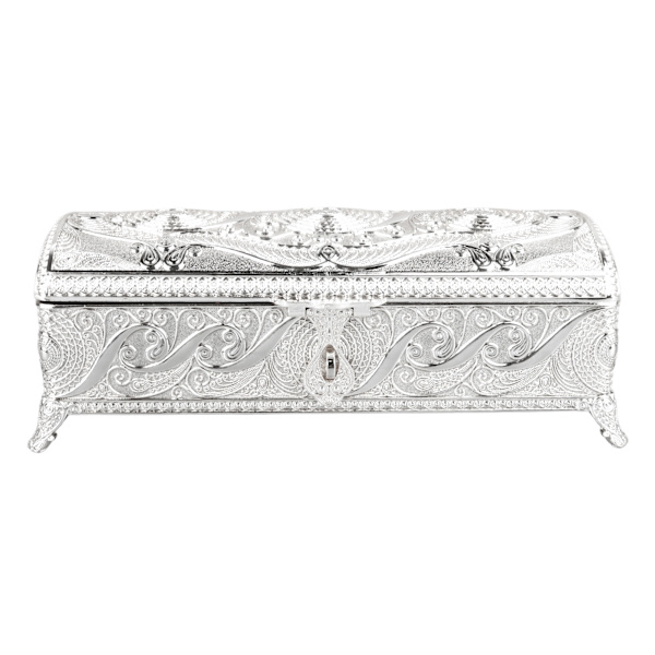 Vintage smyckeskrin elegant färgbeständig legering rostfri mjuk sammetsfoder förvaringslåda för familjekontorsdekor silverfärg