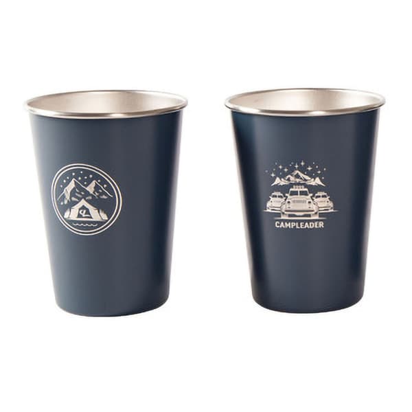 Sæt med 4 campingkrus i rustfrit stål til udendørs camping, picnic, grill, øl, kaffe, vin, marineblå