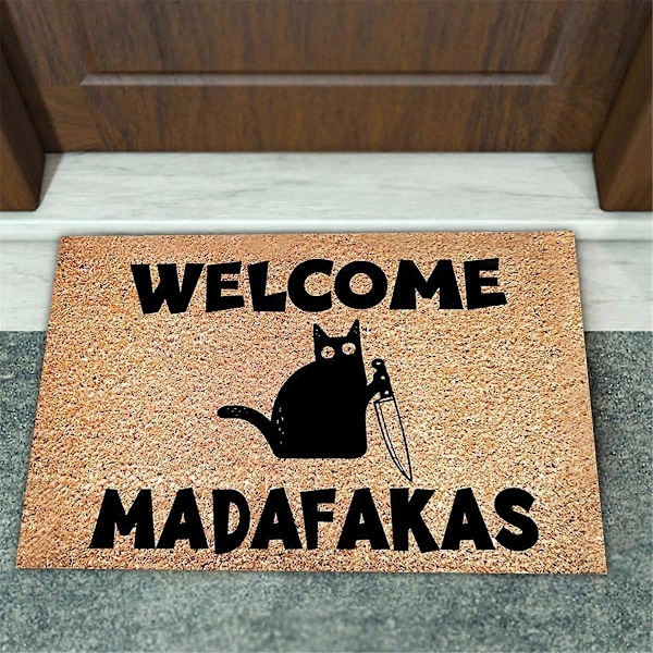 Tumma Kissa Welcome Madafakas Kokopainettu Ovimatto Hauska Ovimatto