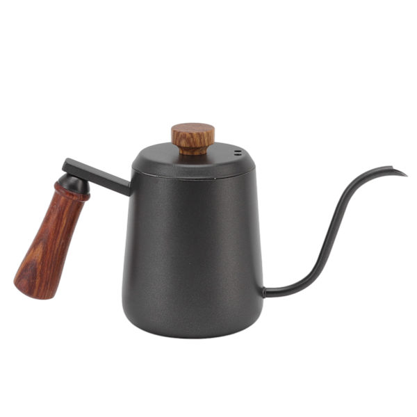 Rostfritt stål kaffekanna med trähandtag Lång mun Rostskyddad Polerad yta Slät Bärbar för kök Svart 350ml