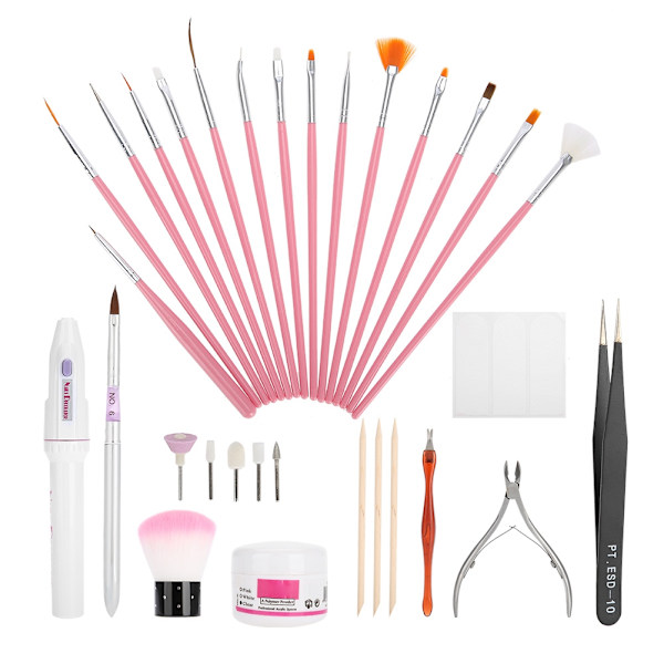 Professionellt nagelkonstverktyg nagelbandstrimningskvarn pusher set gelborstar kit