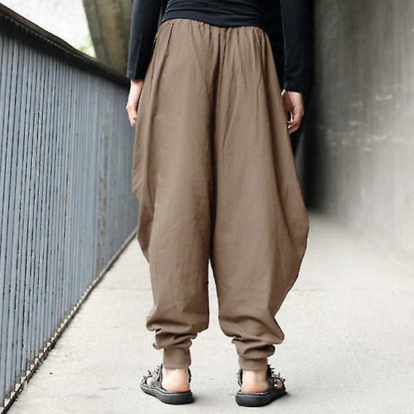 Elastisk midje med snøring Herre Baggy Harem Bukser 3XL Khaki