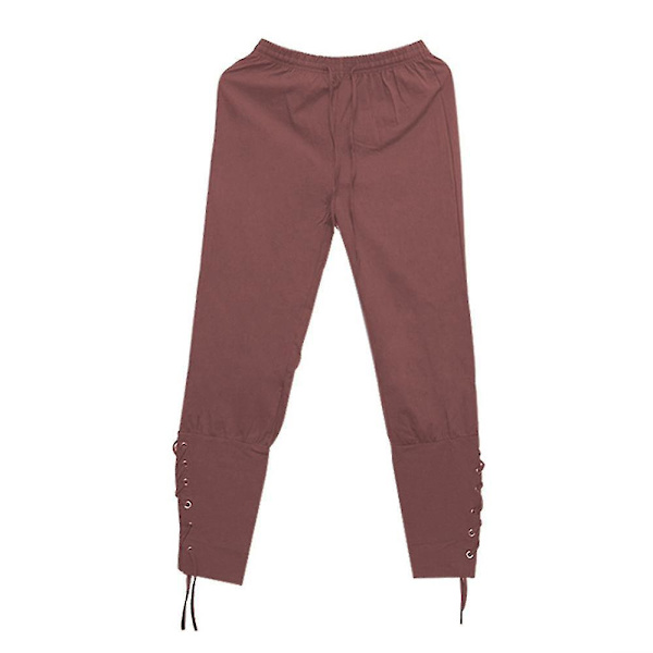 Keskiaikainen viikinki merirosvoasu housut - Miesten nilkkareunaiset renessanssi goottilaiset housut (Plus Size) 2XL Ruskea